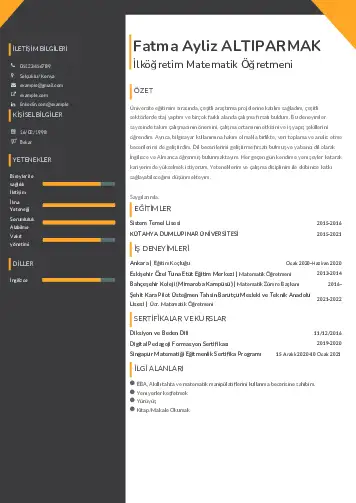 Matematik Öğretmeni Cv Örnekleri cv indir